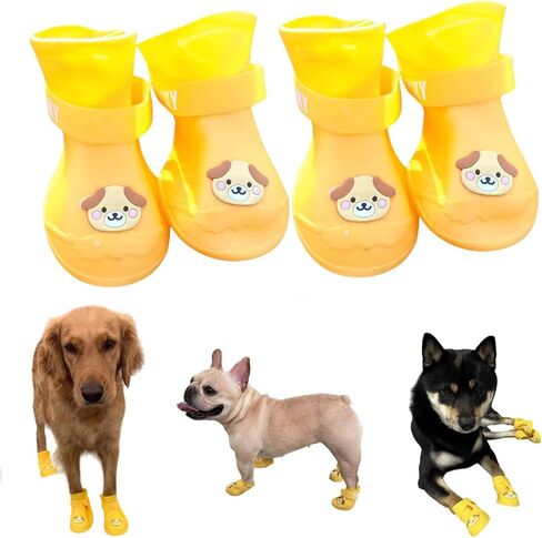 4Pcs Waterproof Dog Boots Dog Shoes for Snow and Rain Teddy Pomeranian Bichon Small Dogs Boot Size Runs Small Please Check The Size Carefully (Yellow, 2X-Large) in Saudi Arabia