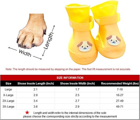 4Pcs Waterproof Dog Boots Dog Shoes for Snow and Rain Teddy Pomeranian Bichon Small Dogs Boot Size Runs Small Please Check The Size Carefully (Yellow, 2X-Large) in Saudi Arabia
