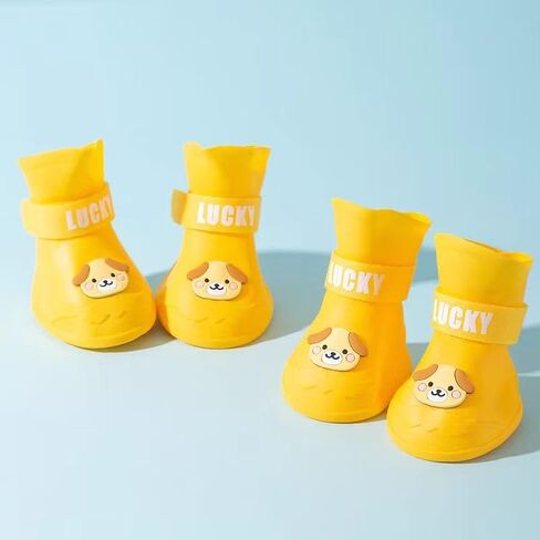 4Pcs Waterproof Dog Boots Dog Shoes for Snow and Rain Teddy Pomeranian Bichon Small Dogs Boot Size Runs Small Please Check The Size Carefully (Yellow, 2X-Large) in Saudi Arabia