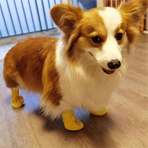 4Pcs Waterproof Dog Boots Dog Shoes for Snow and Rain Teddy Pomeranian Bichon Small Dogs Boot Size Runs Small Please Check The Size Carefully (Yellow, 2X-Large) in Saudi Arabia