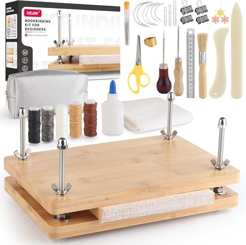 HEJIN 34 PCS Book Binding Materials, Bookbinding Kits for Beginners, Book Binding Tools with Awl, Plastic Bone Folder, Waxed Thread, Bookbinding Supplies in Kuwait