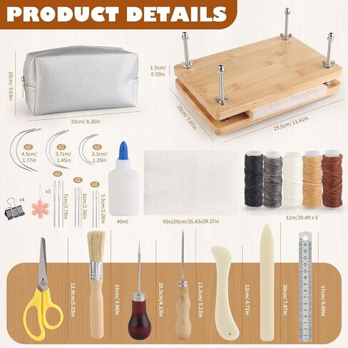 HEJIN 34 PCS Book Binding Materials, Bookbinding Kits for Beginners, Book Binding Tools with Awl, Plastic Bone Folder, Waxed Thread, Bookbinding Supplies in Kuwait