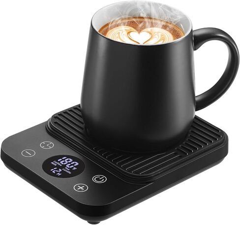 Mug Warmer - Fast Heating, Coffee Cup Warmer for Desk Auto Shut Off, 1-12h Timer for Scheduled Start, 7 Temp Settings up to 180°F, Ideal for Coffee, Tea, Milk, Cocoa & Candles, Black (No Cup) in Saudi Arabia
