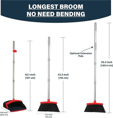 Broom with Dustpan Set, 55" Long Handle Broom and Dustpan Set for Home, Kitchen, Room, Office, Lobby, Indoor Floor Cleaning, Dustpan and Broom Set in Saudi Arabia