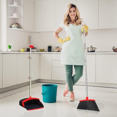 Broom with Dustpan Set, 55" Long Handle Broom and Dustpan Set for Home, Kitchen, Room, Office, Lobby, Indoor Floor Cleaning, Dustpan and Broom Set in Saudi Arabia