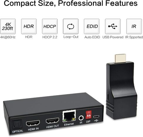 موسع DDMALL 4K HDMI عبر كابل CAT5e/6/7 مع جهاز تحكم عن بعد بالأشعة تحت الحمراء، يصل إلى 230 قدمًا/70 مترًا عند 4K عند 60 هرتز، يدعم Loop Out، HDR، HDCP 2.2/1.4، EDID، HDMI 2.0، SPDIF والصوت التناظري، جهاز الإرسال والاستقبال ( هي-35IR) in Kuwait