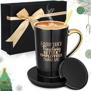 Honeydak Boss Going Away Gifts Good Luck Finding Employees Better Than Us Coffee Mug Warmer and Mug Set for Desk with Auto Shut Off Funny Leaving Farewell for Boss Men Women(Black)