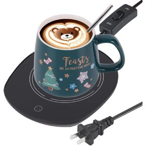 Coffee Warmer with Mug Set, Auto On/Off Gravity-Induction Mug Cup Warmer for Desk Home Office Use-Black (with Mug)