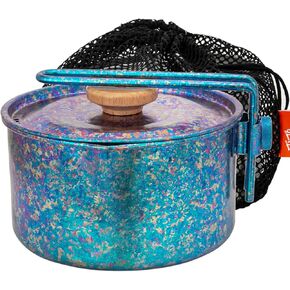 TiTo Titanium Camping Pot Lunch Box with Lid & Folding Handle Ultralight Portable Outdoor Heated Bowl for Hiking Backpacking Picnic Travel Adventure Cookware Bento Box