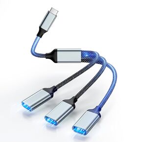 USB Splitter Y Cable 1 in 3, USB C 1 Male to 3 Female Adapter, USB 2.0 Multi Fast Charging Cable with Type-C, Data Transfer, for Mac,Car,Laptop,PC,Xbox One Series X/S,PS4,PS5 (OTG)