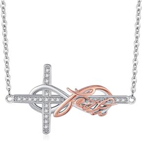 MEDWISE Infinity Cross Necklace 925 Sterling Silver Cross Necklace Faith Hope Pendant Jewelry Gifts for Women Wife Girls
