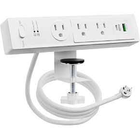 Desk Clamp Power Strip with 12 FT Extension Cord, PD 30W Fast Charging, Desk Edge Mount Power Strip, 2 AC Outlets+1 Widely Spaced Outlet, 2 USB Ports, 14AWG, ETL Listed, Surge Overload Protection