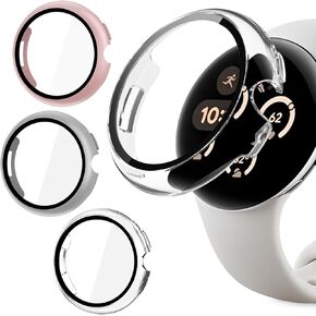 for Google-Pixel Watch-3 Protector-Case 41mm-45mm - 3PCS All-Round Hard PC Screen Protector for (2024) Pixel Watch 3 Bumper Cover, HD Clear, Anti-Scratch, Ultra-Thin, Men Women