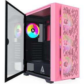 Apevia EVOLUTION-BK Evolution Mid Tower Gaming PC Case w/ 6x 120mm PWM ARGB Fans, 366 RGB Light Modes, 1x Metal Plate Mesh Front Panel, 1x Door Swivel Style Magnetic Glass Side Panel, 2x USB3.0, Black