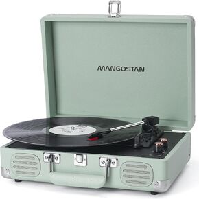 Record Player 3 Speed Bluetooth Portable Suitcase, Vinyl Phonograph with Built-in Bass & Speakers, Belt-Driven LP Player Support AUX-in RCA Line Out Headphone Jack, Green
