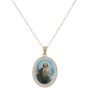YWLI Miraculous Medal, Virgin Mary Necklace, Religious Gifts for Women, Golden Stainless Steel Necklace Inlaid Zircon Pendant, Fashion Religious Jewelry, Gifts for Women