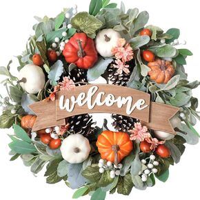 22 Inch Fall Daisy Flower Wreath for Front Door, Autumn Festival Artificial Flower Wreath for Indoor and Outdoor, Yellow Forsythia Flower Wreath