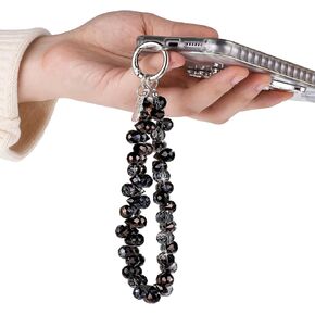 Black Crystals Phone Strap, Beaded Phone Wrist Strap, Phone Chain Wristlet Phone Charm Sparkling Wristlet Bracelet for Women, Hands-Free Phone Lanyard Wrist, Beaded Bracelet Grip Strap Anti Theft
