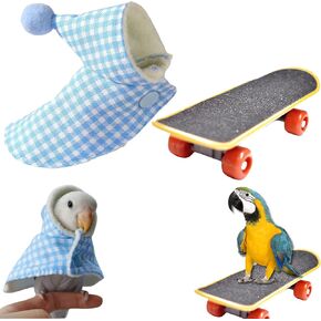 Bird Skateboard Costume, Clothes for Parrots, Costume for Birds and Mini Training Skateboard for Parrots, Bird Clothes, Parakeet Costume, Bird Toys For Parrots, Parrot Clothes for Birds (Blue)
