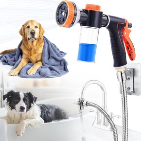 Dog Washing Hose Attachment with Dog Towels for Drying Dogs Large, Bathtub Faucet Sprayer Attachment with Long Hose, Pup Sprayer for Tub Faucet Attachment, Indoor Dog Washing Shower Attachment