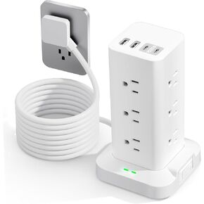 Surge Protector Power Strip, 6FT Flat Plug Extension Cord with 12 AC Outlets, 4 USB Charger(2 USB C Port), 1200 Joules Overload Protection, Desk Charging Station for Home Office, Dorm Room Essentials