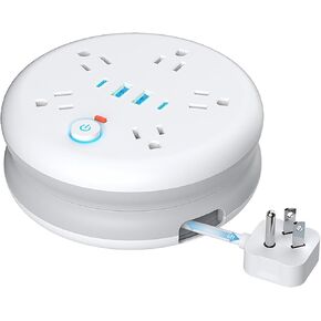 Retractable Travel Power Strip: 6 ft Extension Cord Surge Protector - Portable Powerstrip with 5 Outlet 2 Smart USB Port 2 USB C for Home Office