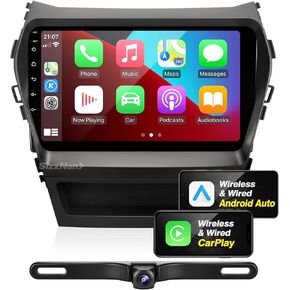 Android Radio Upgrade for Santa Fe 2013-2017 Touchscreen Compatible with Wireless Carplay Android Auto,Car Stereo Bluetooth Navigation Multimedia Player GPS WiFi FMAM Backup Camera Head Unit