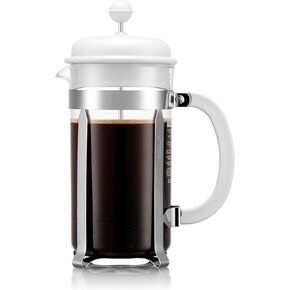 Bodum 34oz Caffettiera French Press Coffee Maker with Reusable Stainless Steel Filter, BPA-Free Plastic Carafe, White