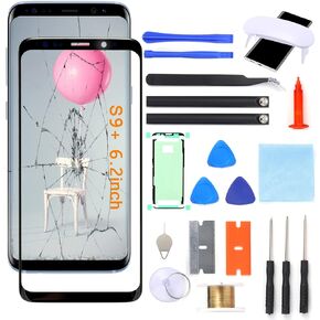 S9+ Screen Replacement, Front Glass Outer Repair Kit Compatible with Samsung Galaxy S9+ SM-G965 Series 6.2"(No LCD & Touch Digitizer)