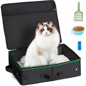 Portable Cat Travel Litter Box with Zipped Lid Easy to Carry and Clean, Nylon Waterproof Mesh Fabric to Leakproof and No Smell 16 x 13 x 3 inch