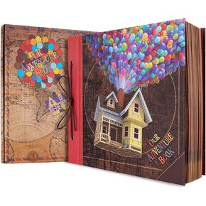 Our Adventure Book 146 Pages Scrapbook Photo Album with Scrapbooking Supplies, 3D Retro Embossed Letter Leather Hard Cover Movie Up Travel Journal Memory Book For Couples