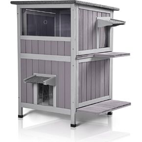 GUTINNEEN Cat House Outdoor Weatheproof Feral Cat Shelter Wooden Cat Condos for Winter with Escape Doors