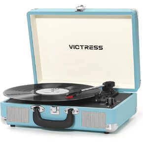 Vinyl Record Player, Portable Suitcase Record Player with PC Recording & Bluetooth Input/Output, 3-Speed Turntable LP Player, Built-in Stereo Speakers, RCA, AUX, Headphone Jack, Red