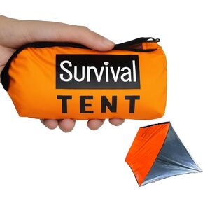 Emergency Survival Tent 2 Person Orange and Gray with Survival Whistle Shelter for Bug Out Bag Storm with Doors Tornado Shelter for Camping Tactical for Survival Kit 2 Person with Whistle & Paracord