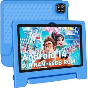 Kids Tablet, 10.1 inch IPS HD Touchscreen Android 14 64 GB Storage, 8GB (4+4 Virtual) RAM, Octa Core Tablet for Kid with Kid-Proof Case, Parental Controls, 12-hr Battery, WiFi, GPS – Green
