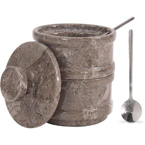 Radicaln Handmade Marble White 5.5" Dual Salt Cellar & Brown Sugar Keeper – 2.3" Each Herb Jar Salt Dish Kitchen Accesorries – Ideal For Jewelry, Butter, Sugar & Home Décor