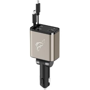 Retractable Car Charger, 70W 4 in 1 Retractable Car Charger with Cord, Fast Car Phone Charger Adapter Compatible with iPhone 16/15/14/13/12/11, Pixel, Samsung, Car Charger USB C,Type C, Black (2024)