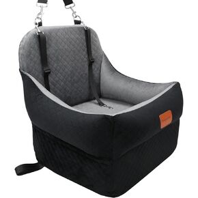 Dog Booster Car Seat for Small/Medium Dogs up to 35 lbs,Interior 7 Inches Elevated Pet Car Seat,Ultra Soft Fabric and Memory Foam Car Dog Seat,Safety,Comfy,Fully Detachable Washable(H-Black/Grey)