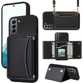 Wallet Case for Samsung Galaxy S21 5G 6.2 inch with Crossbody Strap Premium PU Leather Card Holder Shockproof Heavy Duty Full Body Accessories Cell Phone Cover for S 21 21S G5 Women Men Green