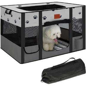 Portable Dog Playpen,Cat Playpen Pet Delivery Room,Portable Kennel Tent Game Pens Suitable for All Medium/Small Pets Metal Dog Crate,with Dog Pee Pad Carring Bag for Indoor/Outdoor Travel (Gray)