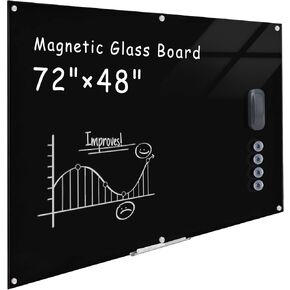 Magnetic Glass Whiteboard，48"x36" Wall Mounted Frameless Dry Erase Board for Office, Home & School Ultra White