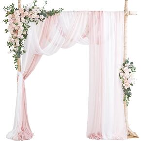Ling's Moment Deluxe Blue Artificial Wedding Arch Flowers with Drapes Kit-Pack of 5, 2pcs Flower Arrangements 3pcs Hanging Sheer Drapes White Ceremony Arbor Reception Backdrop Rose Floral Decorations