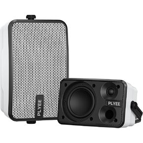 400W Outdoor Bluetooth Speakers, Wireless Sync Between Speakers, IPX5 Waterproof, Powerful Bass, Wall Mount for Patio, Porch, Gazebo, Garage, 2-Pack, White(MZ-621)