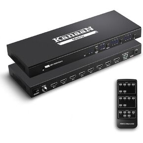 4K HDMI Matrix Switch/Splitter 6x2 - KanaaN (6-Input, 2-Output) مصفوفة فيديو HDMI مع جهاز تحكم عن بعد بالأشعة تحت الحمراء، يدعم 4K@60 هرتز 4:4:4، HDR، RS232، ARC، مستخرج صوت SPDIF بصري 3.5 مم، EDID، اتش دي سي بي 2.2، 18 جيجابت في الثانية