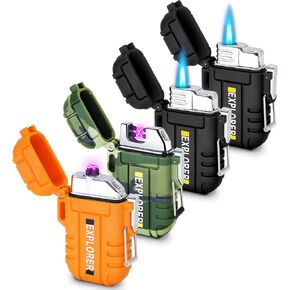 4 Pack Waterproof Lighter Outdoor Windproof Torch Lighters Dual Arc Lighters Butane Electric USB Rechargeable Flameless Plasma Lighter Camping Hiking Adventure Survival Tactical Gear in Saudi Arabia