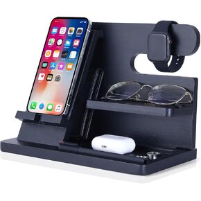Wood Phone Docking Station, Nightstand Organizer Phone Docking Station for Men, Desk Night Stand Organizer Wood, Gift for Men Father's Day Boyfriend Birthday