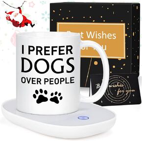LiqCool Dog Lover Gifts, I Prefer Dogs Over People Coffee Mug with Smart Warmer Coaster Set, Funny Gifts for Men Dog Owners, Christmas Father's Day Birthday Gifts for Dog Lovers(11 Oz)