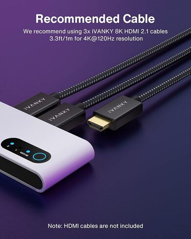 محول HDMI 2.1 8K HDMI، iVANKY 4K@120 هرتز، محول HDMI ثنائي الاتجاه يدعم 8K@60 هرتز، 2 في 1 خارج، 1 في 2 خارج (شاشة واحدة في كل مرة)، 48 جيجابت في الثانية لجهاز PS4/PS5 Xbox Roku Apple TV Fire Stick in Kuwait