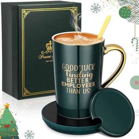 Honeydak Boss Going Away Gifts Good Luck Finding Employees Better Than Us Coffee Mug Warmer and Mug Set for Desk with Auto Shut Off Funny Leaving Farewell for Boss Men Women(Black) in Saudi Arabia