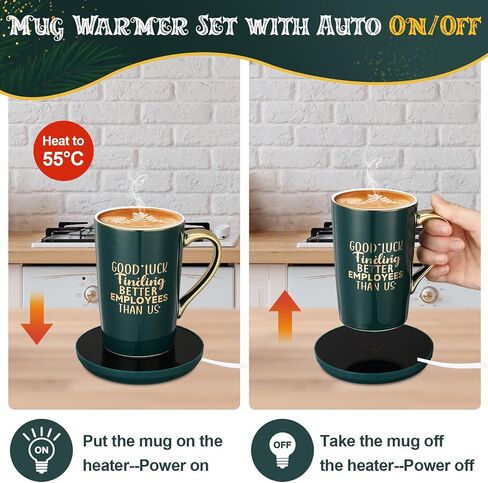 Honeydak Boss Going Away Gifts Good Luck Finding Employees Better Than Us Coffee Mug Warmer and Mug Set for Desk with Auto Shut Off Funny Leaving Farewell for Boss Men Women(Black) in Saudi Arabia